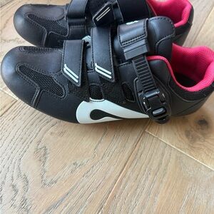 Peloton Black Cycling Shoes with Pink Lining and White Accent